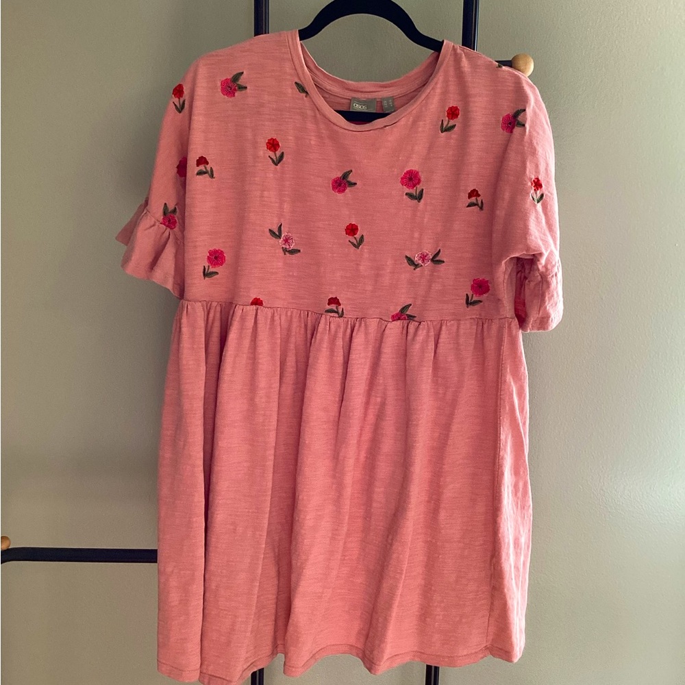 ASOS Mini Silhouette Embroidered Pink Babydoll Dress 6